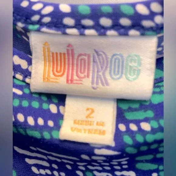 LuLaRoe blue/teal/white geometric print mae dress, size 2 (2-4) - Picture 3 of 7